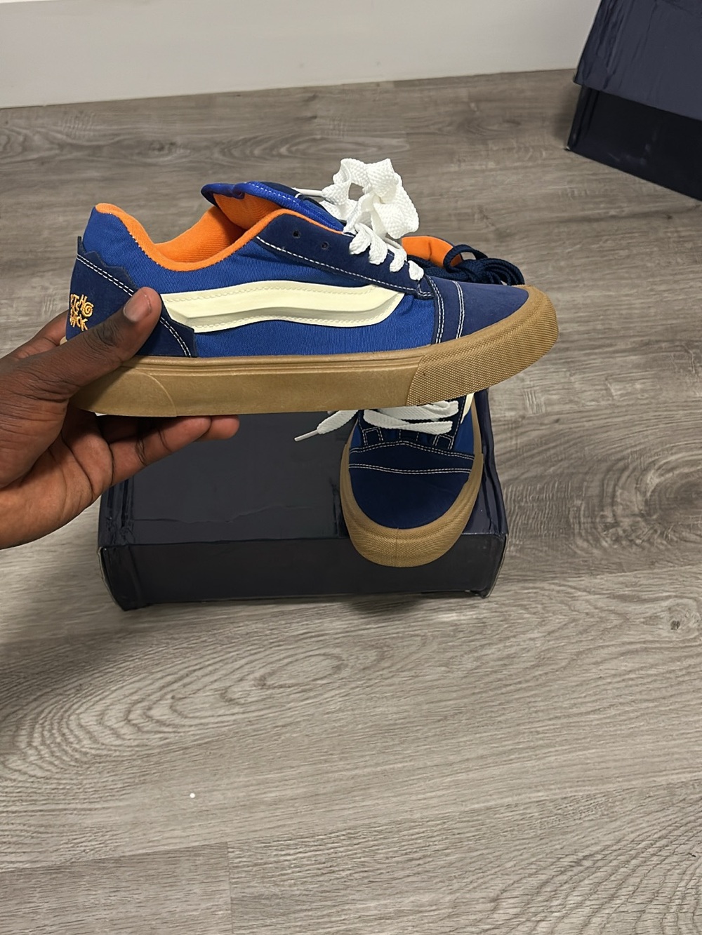 Vans Kids Navy & Orange Skate Sneakers with Gum Sole